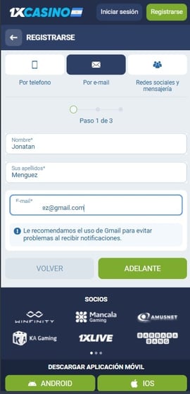 1xcasino registro segundo paso casinos seguros argentina