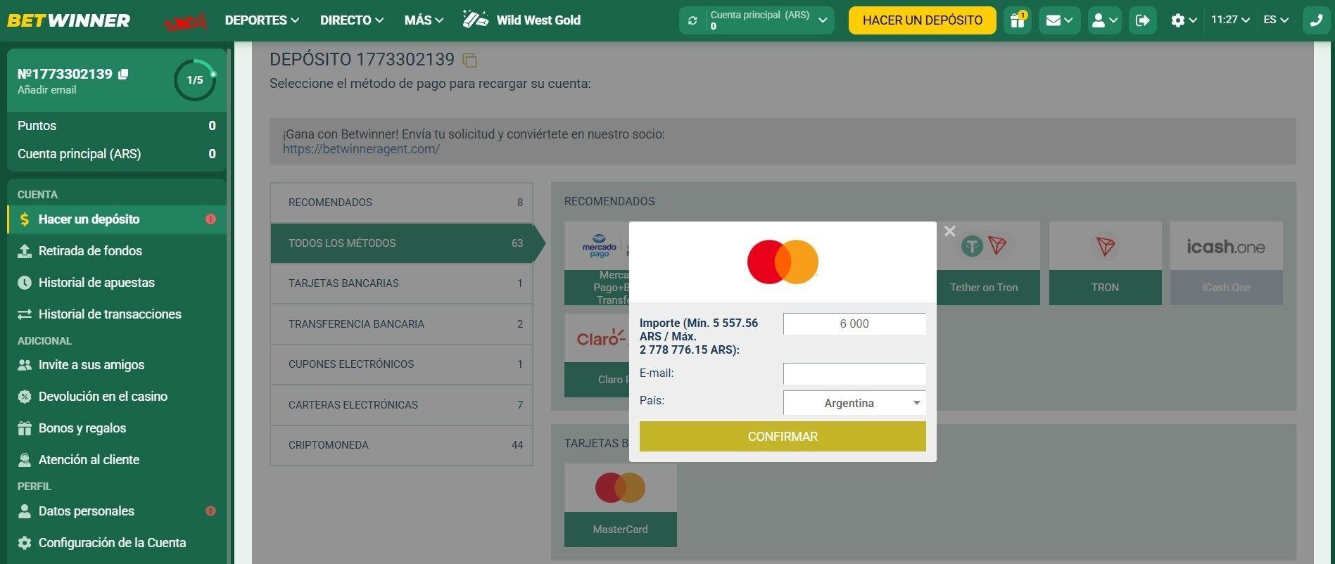 betwinner deposito con tarjeta segundo paso argentinos casinos seguros argentina