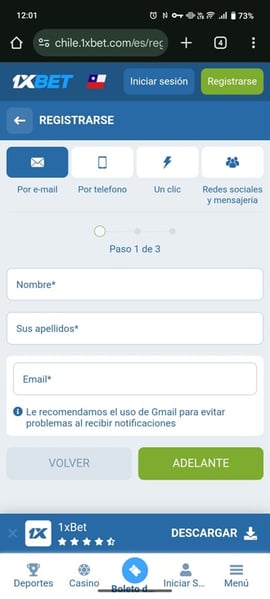 paso 2 registro 1xbet casinos seguros