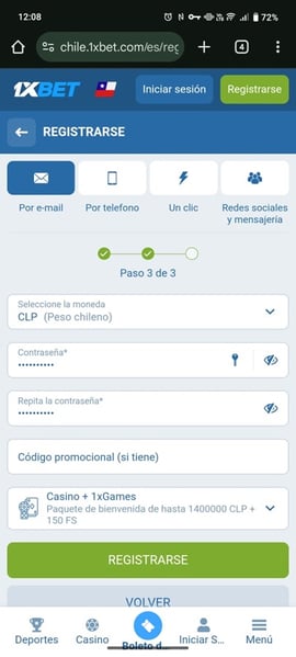 paso 4 registro 1xbet casinos seguros