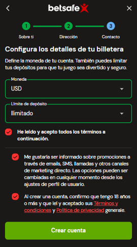 registro crear cuenta betsafe chile casinos seguros