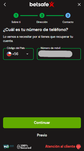 registro datos contacto betsafe chile casinos seguros
