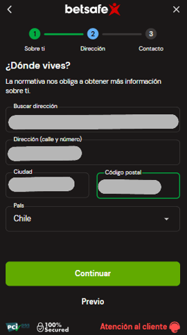 registro datos domicilio betsafe chile casinos seguros