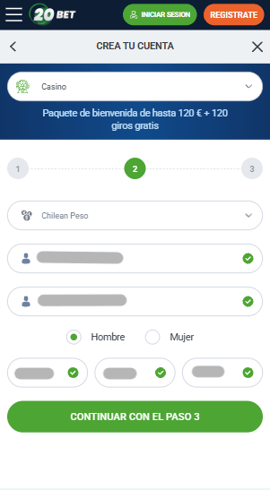 registro datos personales 20bet chile casinos seguros