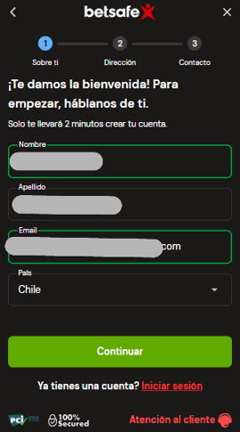 registro datos personales betsafe chile casinos seguros