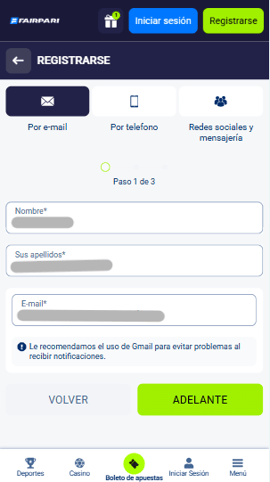 registro datos personales fairpari casino chile