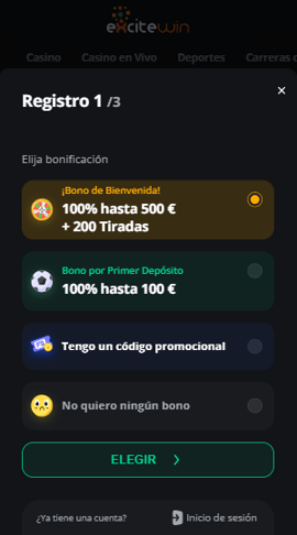 registro elegir bono excitewin chile casinos seguros