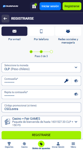 registro moneda fairpari casino chile