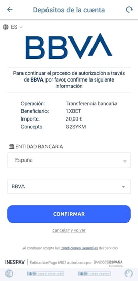 confirma transferencia con el banco casinos seguros