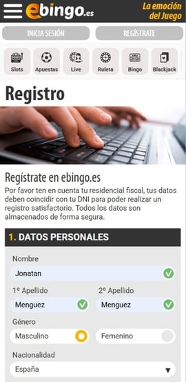 ebingo espana registro segundo paso casinos seguros espana