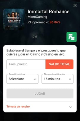 limitar juego deposito immortal romance casinos seguros