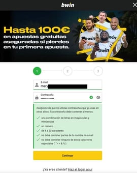 paso 1 escribir tus credenciales bwin casinos seguros