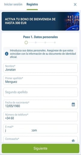 registro 1xbet espana segundo paso casinos seguros espana