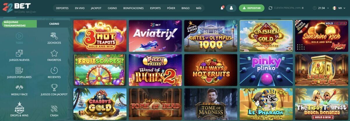 catalogo de juegos 22bet resena casinos seguros mexico